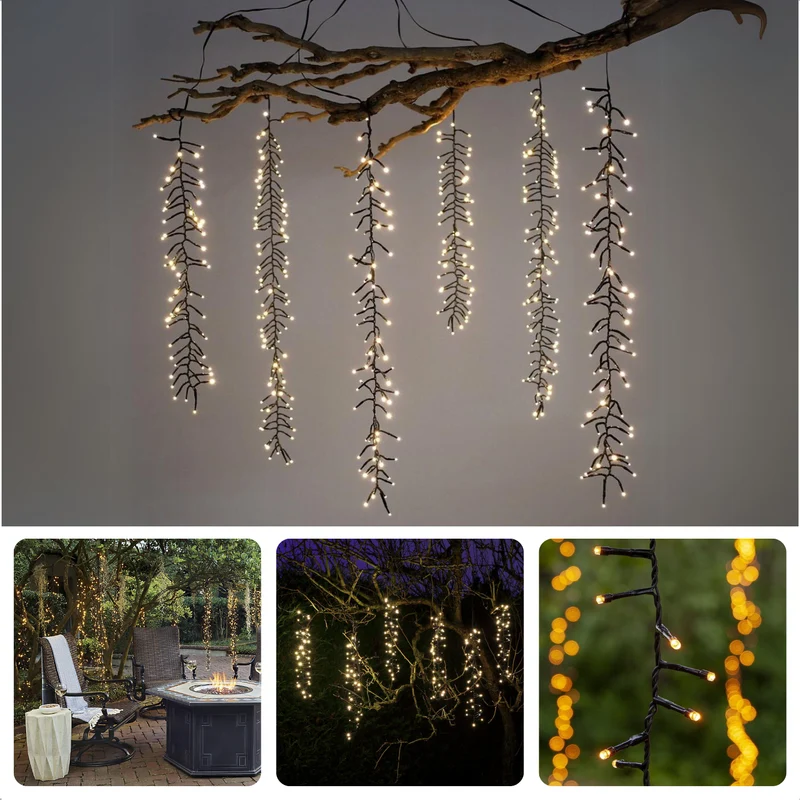 Cheqo® Cascadecluster Verlichting - Boomverlichting - Tuin Kerstverlichting - Cascade Kerstverlichting - Kerstlampjes - Lichtsnoeren - 480 LED Warm Wit - Timer & Waterdicht - 6 Strengen