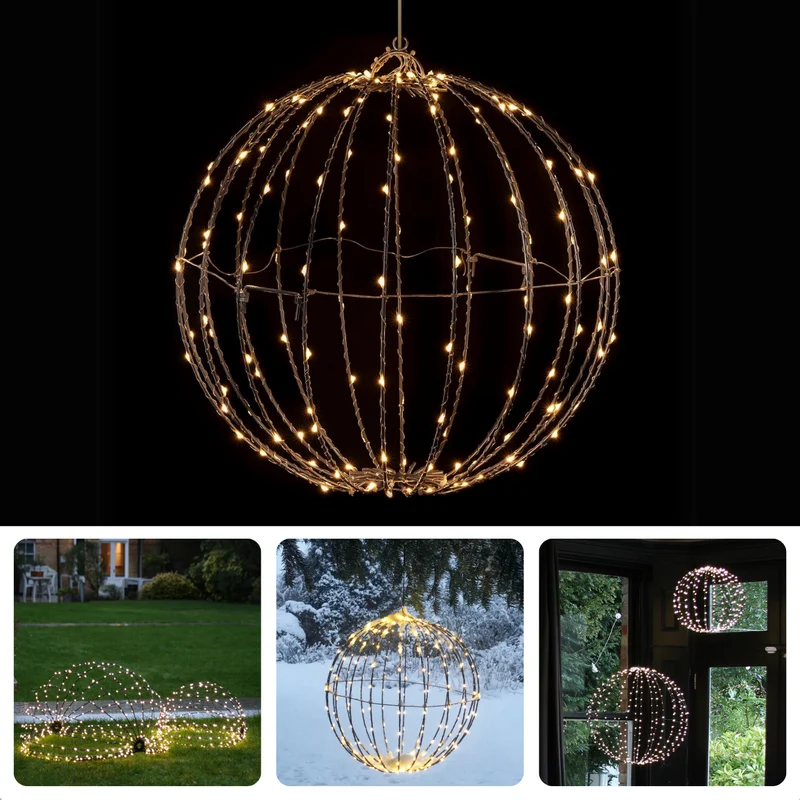 Cheqo® LED Kerstverlichting - Grote LED Lichtbol 60 cm - Lichtbal - Kerstdecoratie - Metalen Decoratie met Timer - Extra Warm Wit