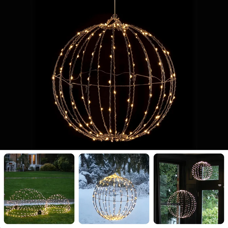 Cheqo® Kerstverlichting LED Lichtbol - Lichtbal - Kerstverlichting - 40 cm - Metalen Kerst Decoratie - Timer - Extra Warm Wit