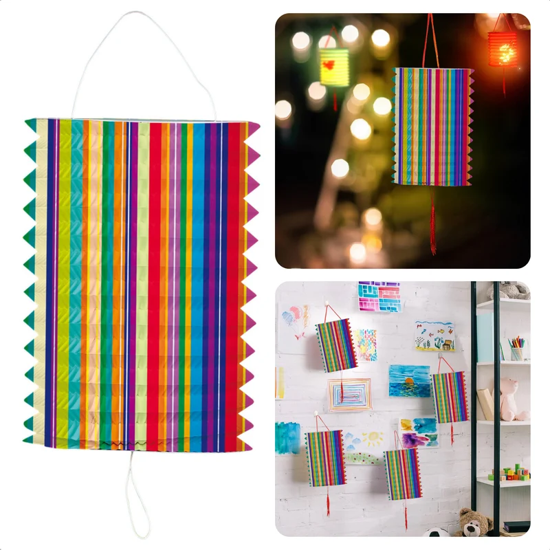 Cheqo® Treklampion Papier 16 cm - Sint Maarten Lampion - 11 november - Kleurrijke Strepen