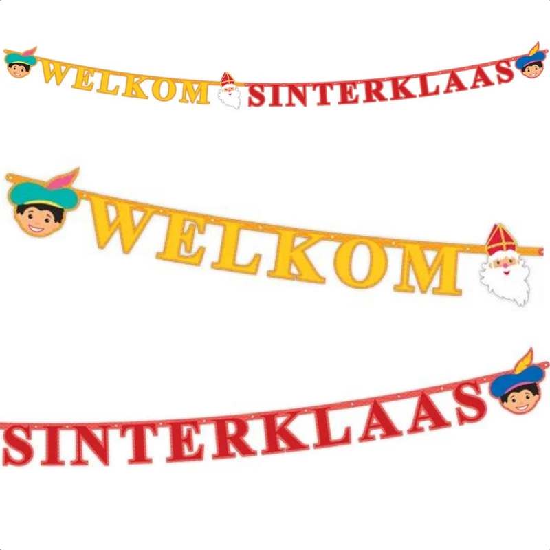 Cheqo® Sinterklaas Slinger 3M - Welkom Sinterklaas - Sinterklaas Versiering - Sint Vlaggenlijn - Vlaggetjes - Feestelijke Sint en Piet Versiering