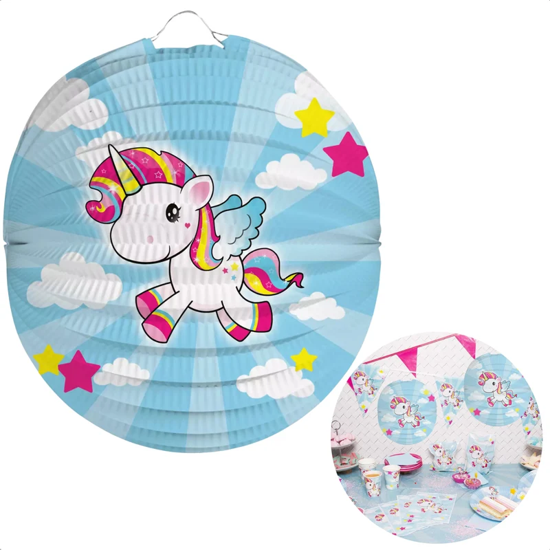 Cheqo® Eenhoorn Lampion - Unicorn Lampion - Sint Maarten Lampion - 11 November - Kinderfeestje Decoratie - 22 cm - Papieren Feestlampion