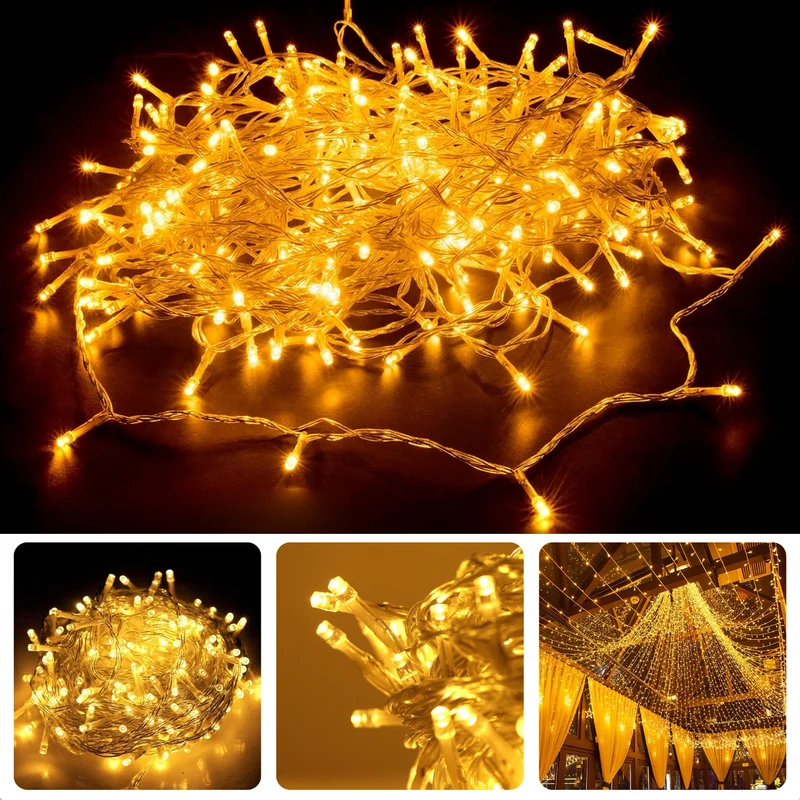 Cheqo® LED Kerstverlichting - Kerstboomverlichting - Kerstlampjes - Warm Wit - 9 Meter - Transparant Snoer - Voor Binnen en Buiten