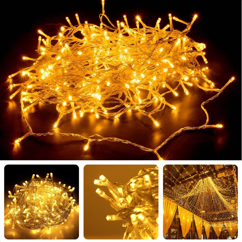 Cheqo® LED Kerstverlichting - Kerstboomverlichting - Kerstlampjes - Warm Wit - 13.5m Transparant Snoer - Voor Binnen en Buiten