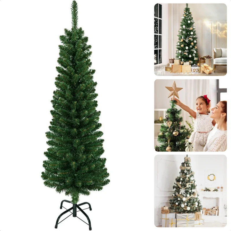 Cheqo® Smalle Kunstkerstboom PVC - Smalle Kerstboom - Smal Potloodmodel 120 cm - Metalen Standaard