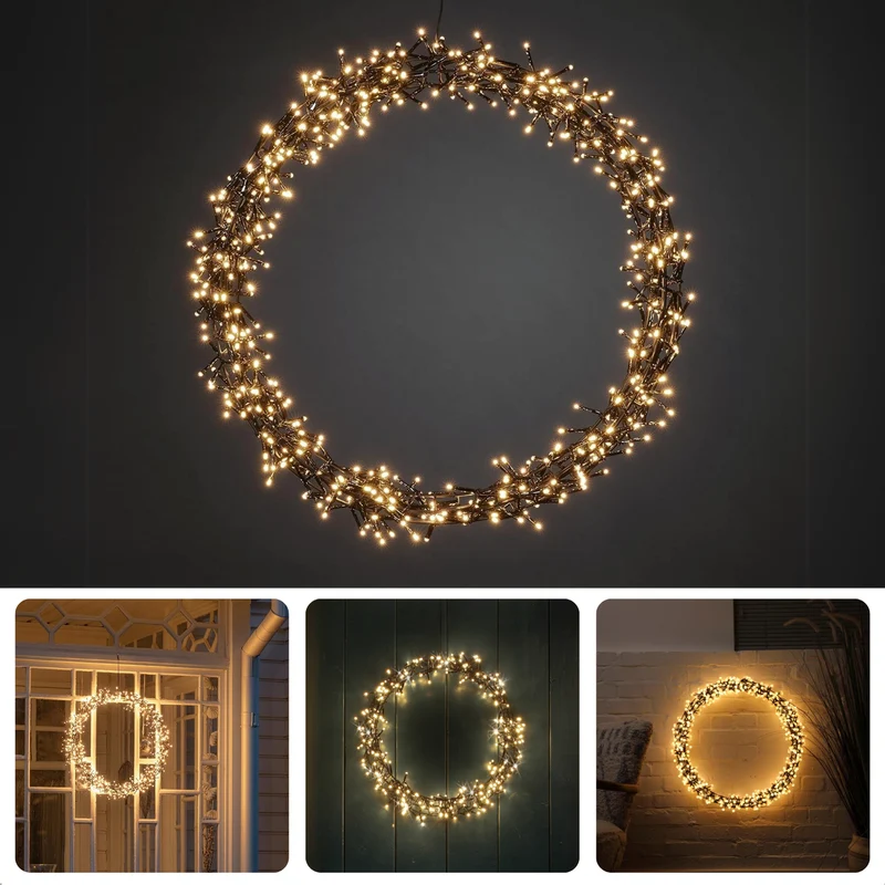 Cheqo® Verlichte Kerstkrans - Deurkrans met LED - Ø48 cm - Warm Wit LED - 8 Lichtfuncties - Voor Binnen en Buiten