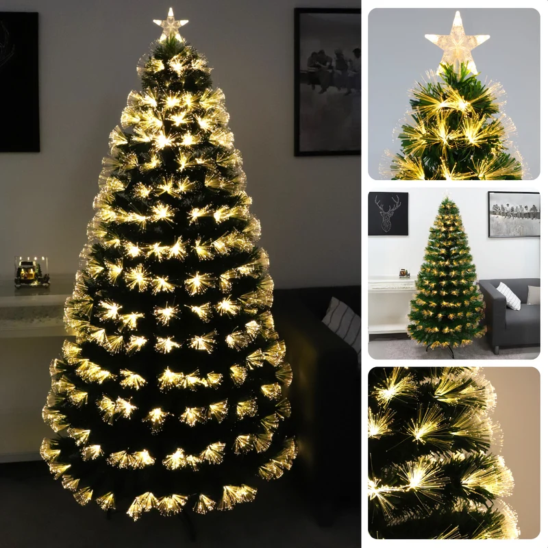 Cheqo® Kunstkerstboom Met Verlichting - Kerstboom met Kerstlampjes - Verlichte Kerstboom - Fiber Optic - 90 cm - Warm Wit LED - 8 Lichtfuncties