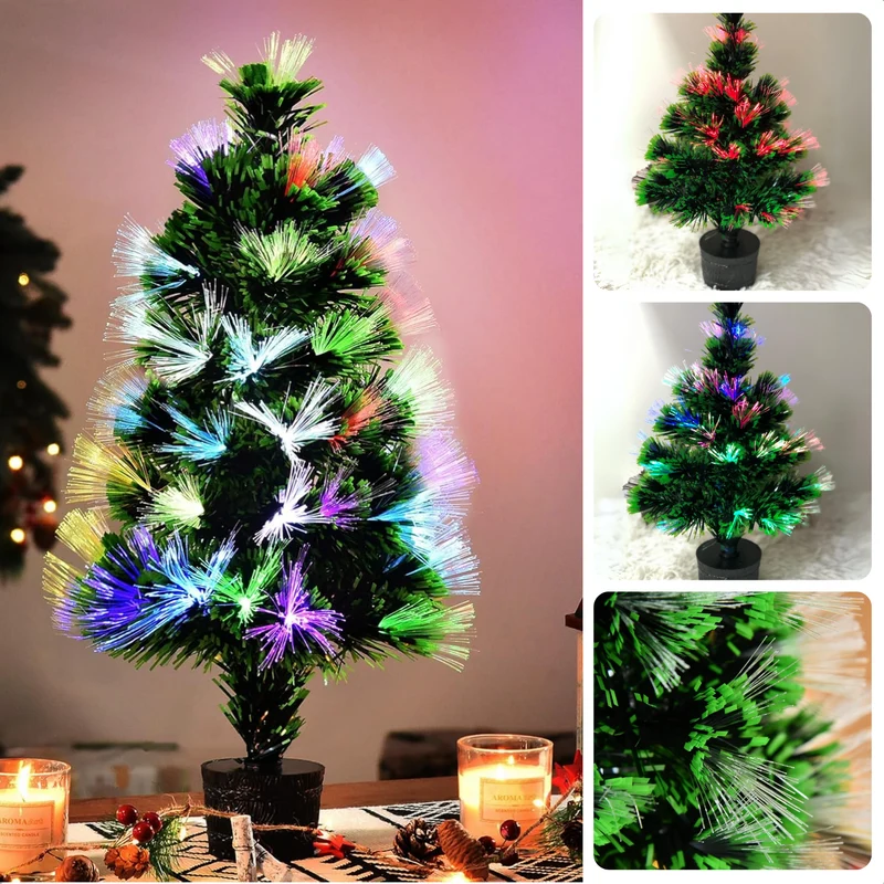 Cheqo® Kleine Kunstkerstboom met Verlichting - Mini Kerstboom - Fiber Optic Verlichting - 45 cm - Multicolor - Binnengebruik