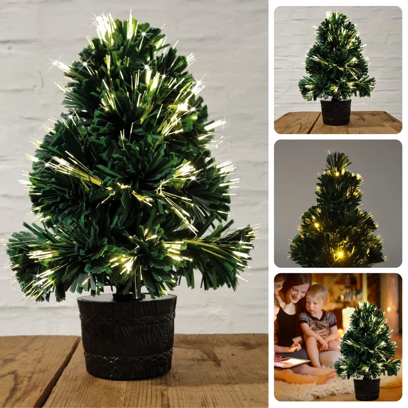 Cheqo® Mini Kunstkerstboom met Verlichting - Kleine Kerstboom - Fiber Optic Verlichting - 45 cm - Warm Wit - Binnengebruik