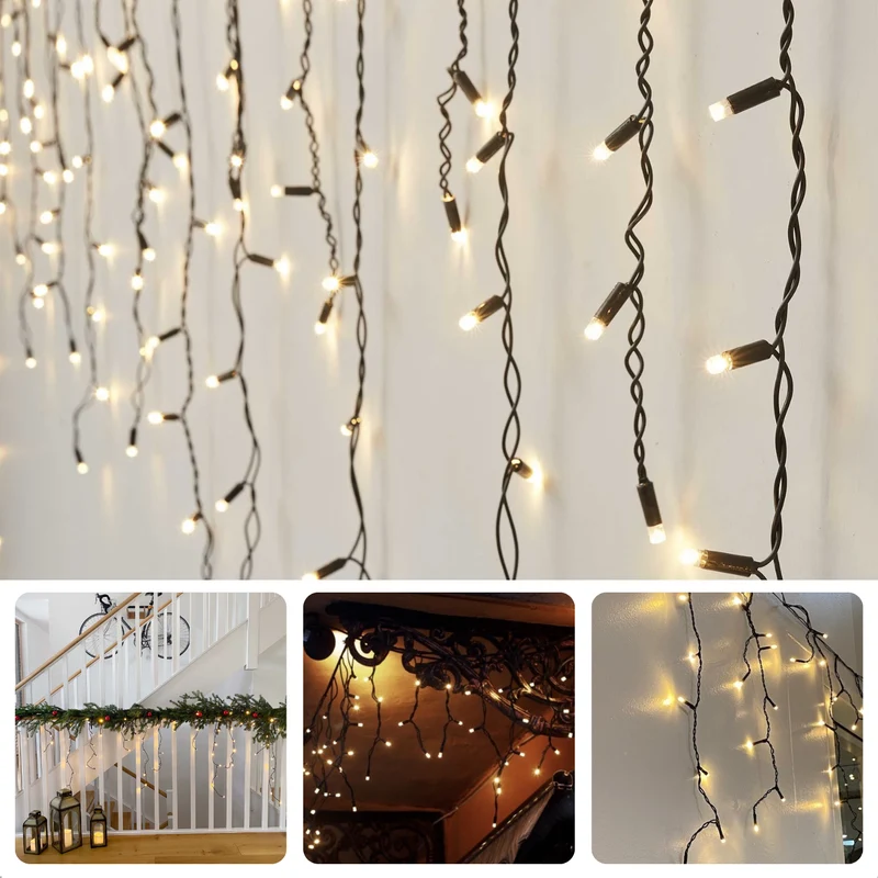 Cheqo® Ijspegelverlichting LED Kerstverlichting - Kerstverlichting Buiten - Ijspegelverlichting Buiten - Lichtgordijn - 180 Warm Witte Lampjes - 6m Binnen & Buiten - IP44 Adapter