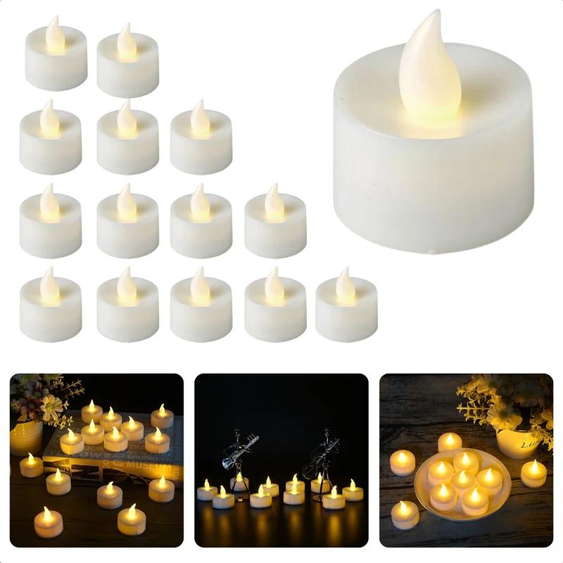 Cheqo® LED Theelichtjes - Waxinelichtjes LED - LED Kaarsen met Flikkerende Vlam - 15 Stuks - Incl. CR2032 Batterij - Aan/Uit Schakelaar