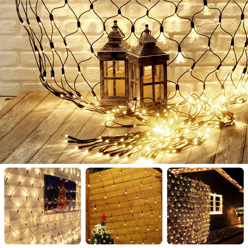 Cheqo® Netverlichting - Kerstverlichting - Lichtgordijn - Lichtnet - Kerstboomverlichting - 320 LED's - Warm Wit - 300x150 cm - IP44 - Voor Binnen en Buiten