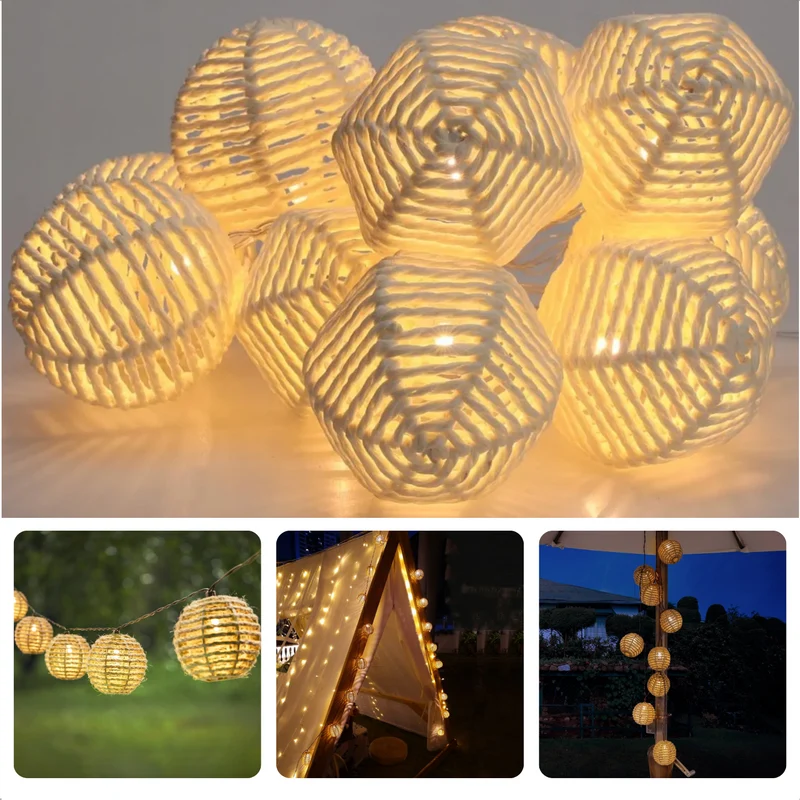 Cheqo® Sfeervolle Lampionnen Lichtsnoer - Lampionnenslinger - Lichtsnoer - Tuinverlichting - Op Batterijen Met Timer - Voor Buiten - 10 Decoratieve Lampionnen - Tuinverlichting
