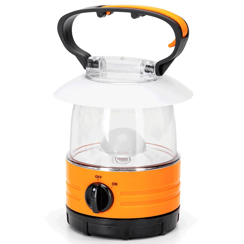 Noodlamp met Ophanghaak - LED Tentlamp op Batterijen (exclusief) - Daglichtwit licht - Oranje body - Camping & Noodverlichting