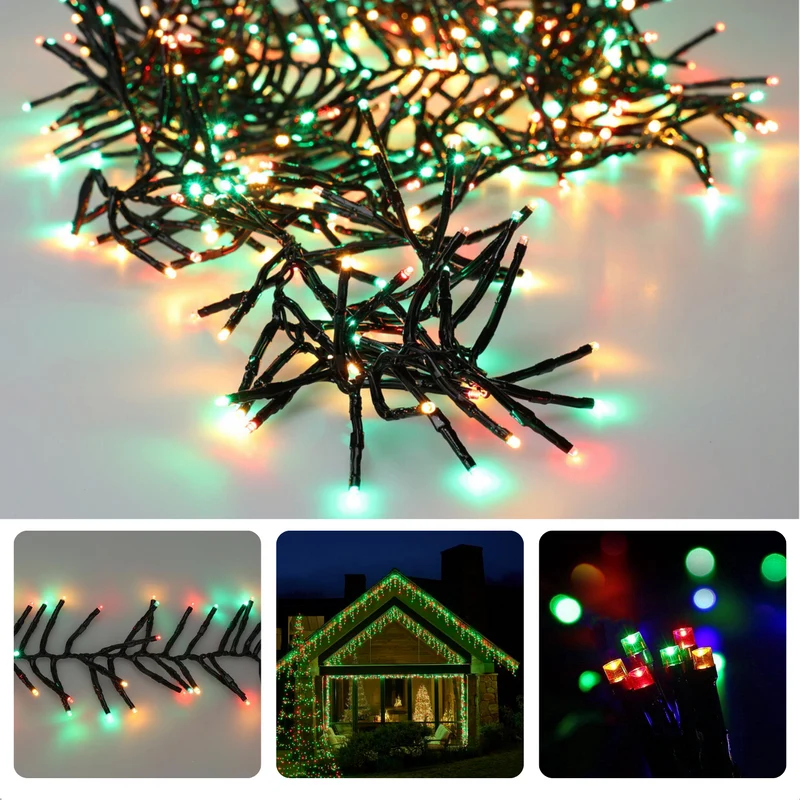 Cheqo® Traditionele Cluster Kerstverlichting - Kerstboomverlichting - 200 Led - 4M - Drie Kleuren - Op Batterijen - 8 Lichtstanden - Geheugen & Timer