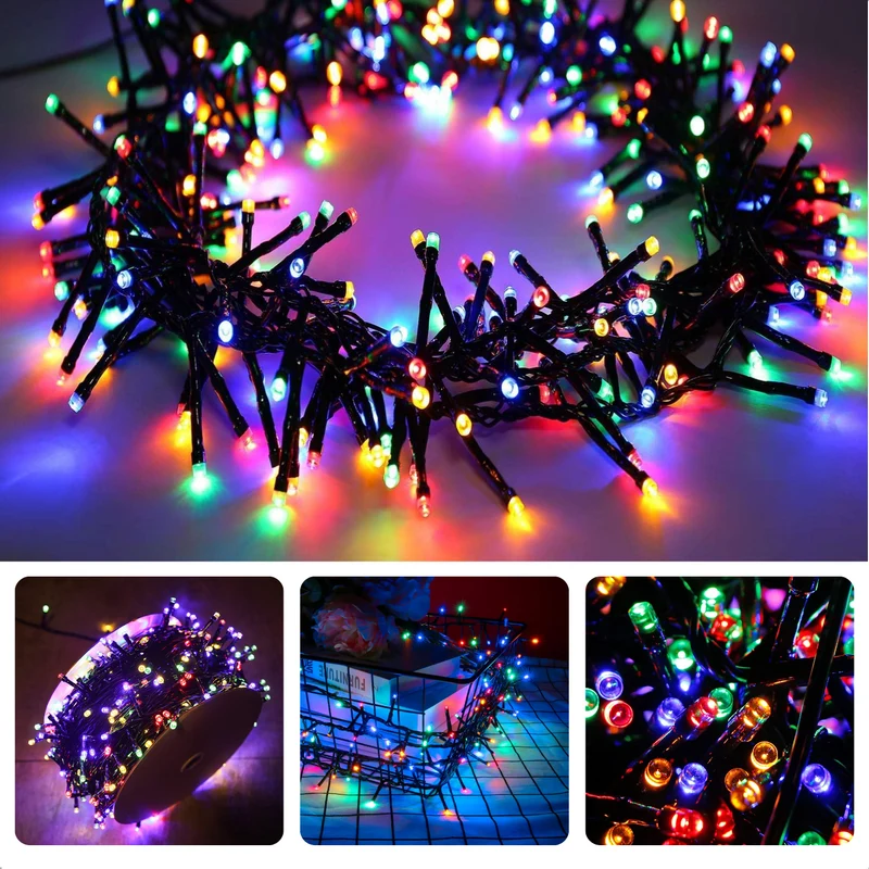 Cheqo® Kerstverlichting - Kerstboomverlichting - Kerstlampjes - 200 LED - 4M - Voor Binnen en Buiten - Timer - Veelkleurig - 8 Lichtfuncties - Op Batterijen - Multicolor - Gekleurde Kerstverlichting - Sfeerverlichting - Feestverlichting