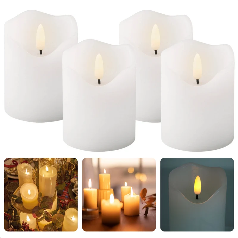 Cheqo® Sfeervolle LED Kaarsen - Set van 4 Stuks - 5x7 cm - met Timer - Realistische Vlam - 3 Standen - Met Batterijen - Sfeerverlichting - Waxinelampjes - Theelichtjes - Horeca Kaarsen - Lange Levensduur - Kaarsen op Batterijen