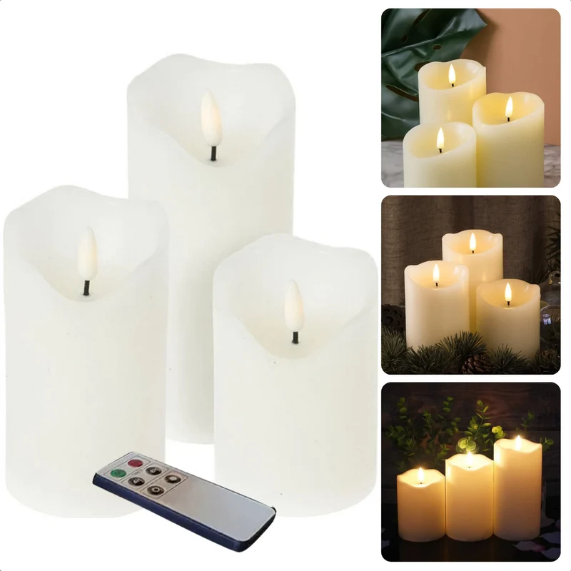 Cheqo® Luxe LED Kaarsen - Set Van 3 - Met Handige Afstandsbediening - Inclusief Batterijen - Realistische Vlam - Veilig & Duurzaam - Theelichtjes - Kaarsen op Batterijen - Kerstverlichting - Sfeerverlichting - 10, 12.5 en 15 cm - Horeca Kaarsen