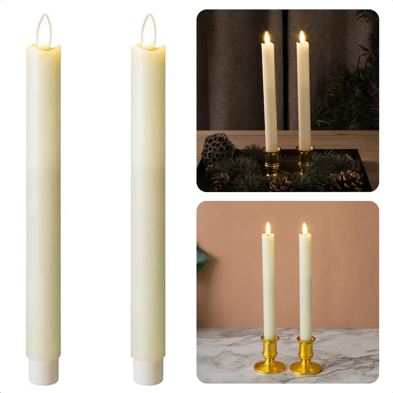 Cheqo® Luxe LED Dinerkaarsen - Set van 2 - Creme Wit - 24 cm - Vlamloos - Elegant Ontwerp - Op Batterijen - Veilig in Gebruik - Horeca Kaarsen - Sfeer Kaarsen - Tafelverlichting - Sfeerverlichting - Diner Kaarsen