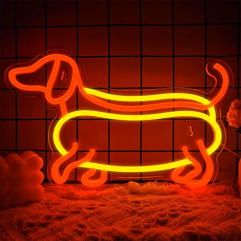 Dimmable Dachshund LED Neon Sign - USB Powered, Acrylic Back Panel, Wall Mountable