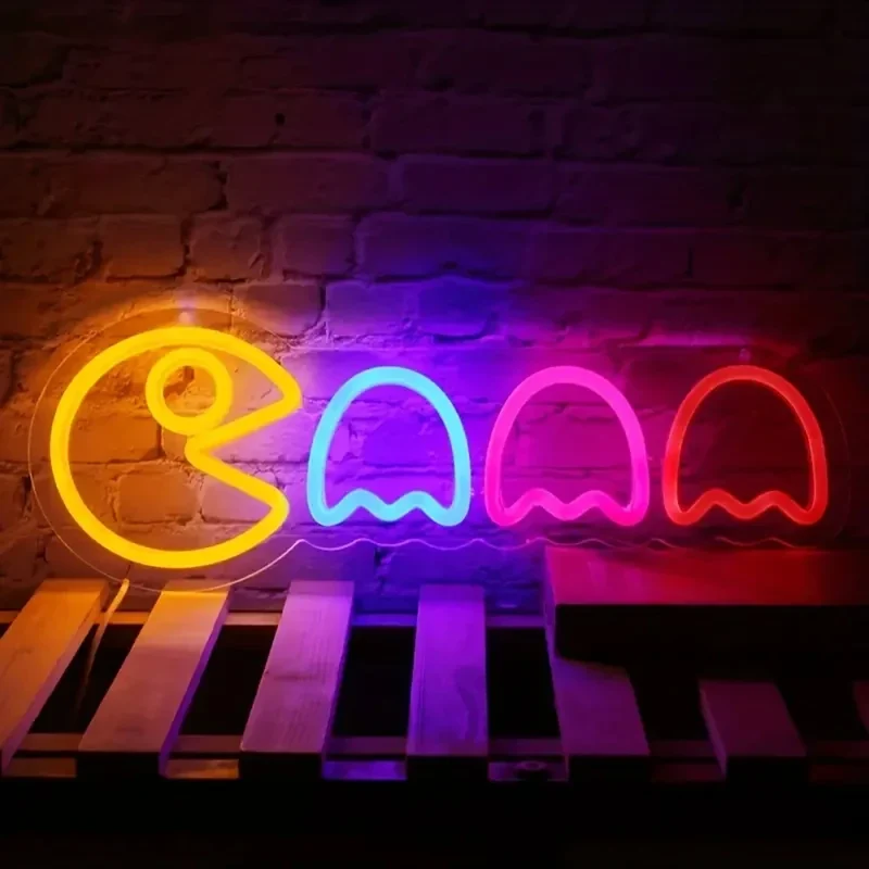 Retro Arcade Ghost LED Neon Sign - USB Powered, Colorful LED Glow, Wall Display