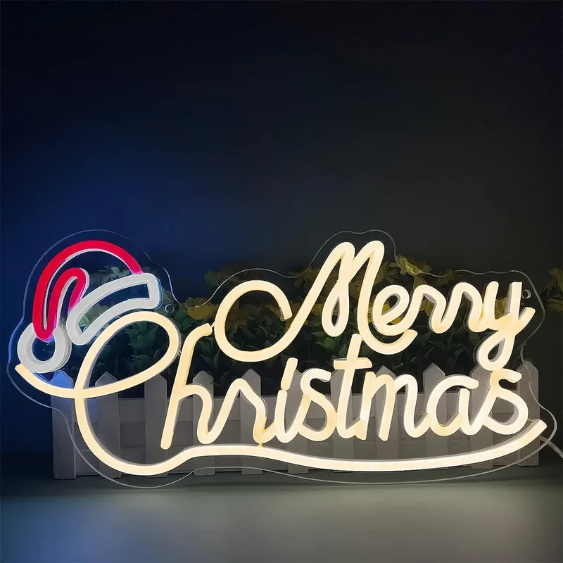 Merry Christmas LED Neon Sign - USB Powered, Flexible LED, Holiday Decor Size