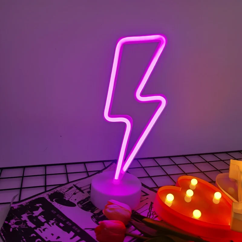 Lightning-shaped LED Neon Sign - USB & Battery Powered, Flexible LED Strips