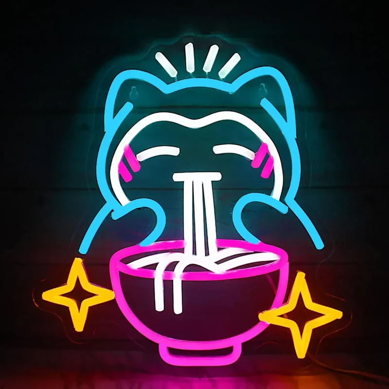 Bear Ramen LED Neon Sign - USB Powered, Dimmable, Acrylic Back Panel