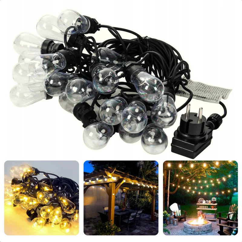 Cheqo® Feestverlichting - 20 LED-lampen - 5.5x4cm - Warm Wit - Heldere Verlichting - Binnen/Buiten - 50cm Afstand - 3m Aansluitsnoer - IP44 - Lengte van 12,5 meter - Sfeerverlichting - Duurzaam - Inclusief Haken - Waterdicht - Lichtsnoer - Tuinverlichting