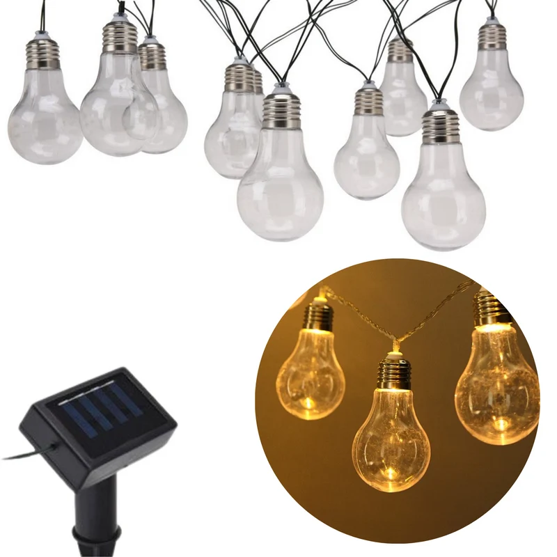 Cheqo® Solar Lichtsnoer - Fairy Lights - Lichtslinger voor Binnen en Buiten - Kerst Verlichting - Tuinverlichting - Feestverlichting Zonne Energie - Solar Buitenverlichting - Solar Tuinverlichting - Warm Wit - 10 LED Bolletjes - 4 Meter