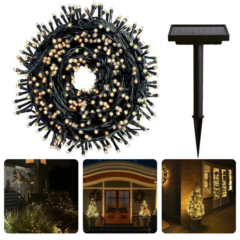 Cheqo® Solar Lichtsnoer - 400 LED - 24m + 4m - 6 cm - Warm Wit - Aan/Uit & Flits - Bewaarbox - Voor Buiten - Feestverlichting - Sfeerverlichting - Kerstverlichting - Lange Levensduur