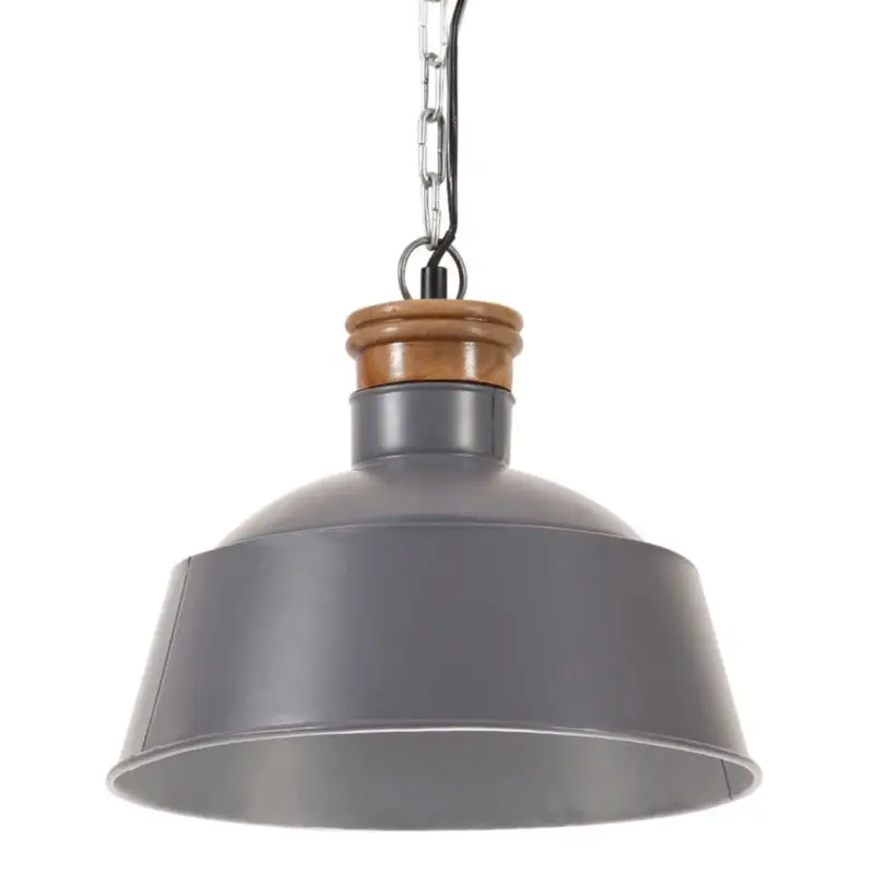 Industriele hanglamp met matgrijze afwerking en massief mangohout