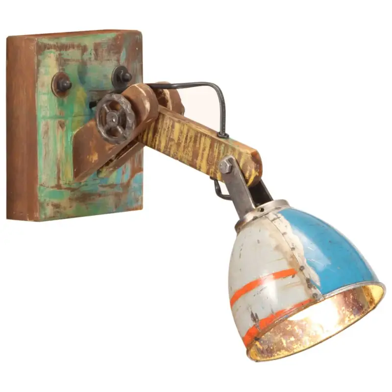 Wandlamp met verstelbare arm van massief gerecycled hout