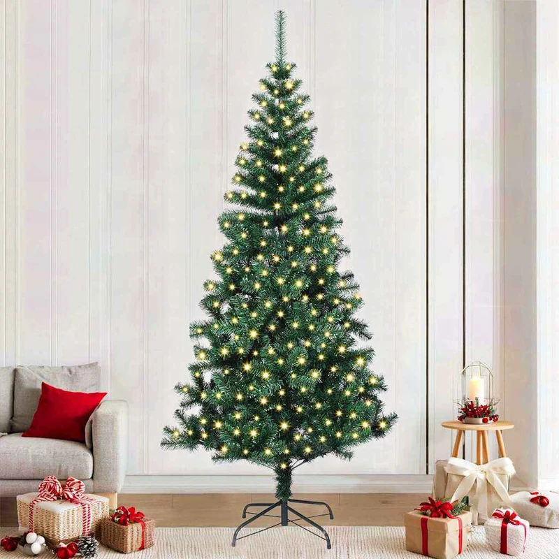 vidaXL Kunstkerstboom met decoratieve touwlichten Groen 240 cm PVC