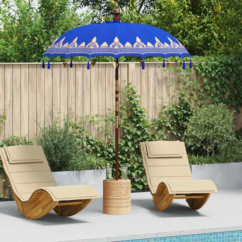 Balinese Parasol Blauw 180-190 cm Katoen, massief hout