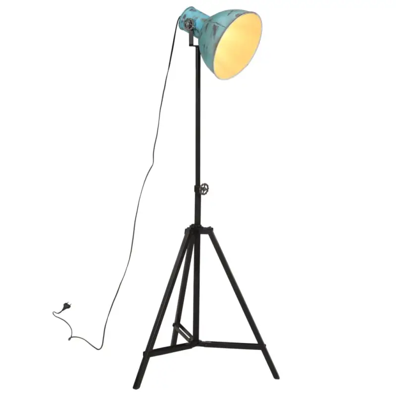 Industriële vloerlamp met verweerd blauw E27 fitting