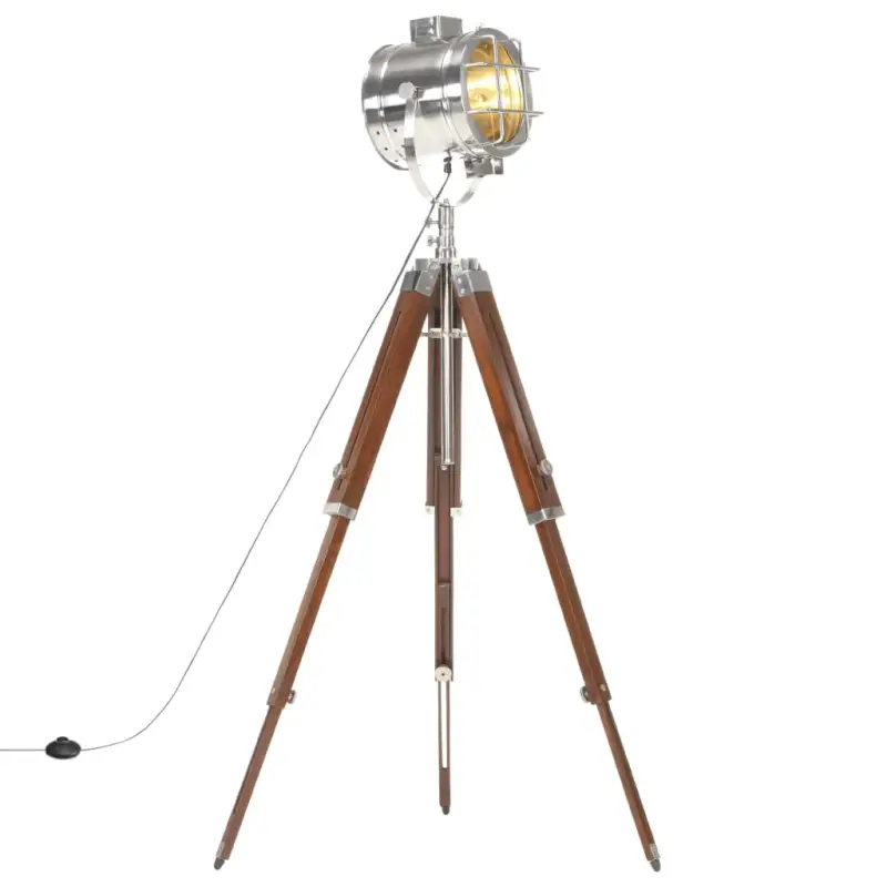 Retro driepoot vloerlamp met massief mangohout en vintage design