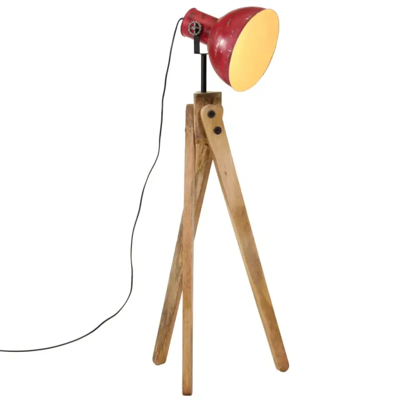 Vloerlamp van massief mangohout met E27 fitting in verweerd rood