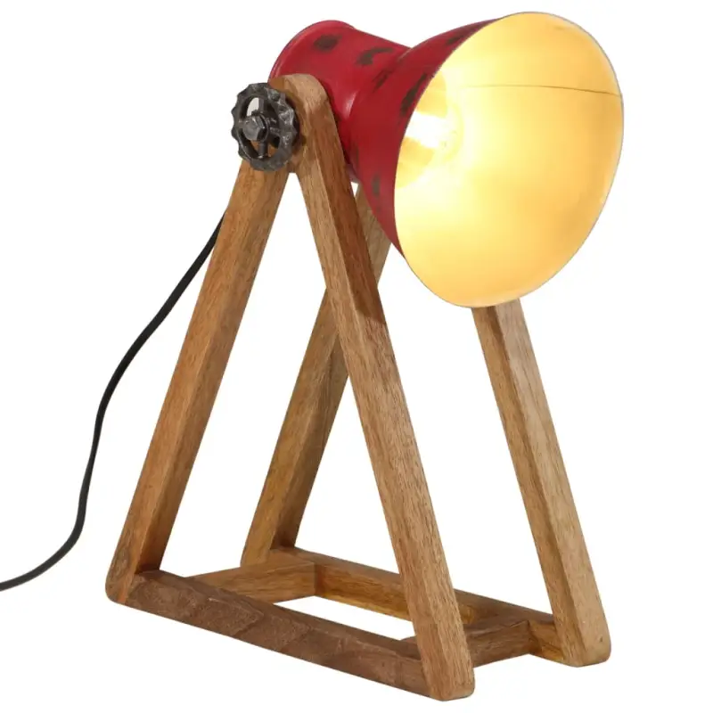 Bureaulamp met massief mangohout en e27 fitting in verweerd rood