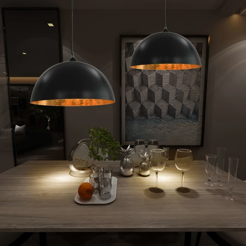 vidaXL Plafondlampen 2 st halfrond E27 50 cm zwart en goudkleurig
