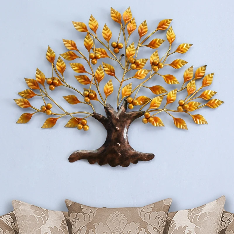 Aashly Metalen Wanddecoratie Boom met Gouden Bladeren – Luxe Wanddecoratie voor Woonkamer