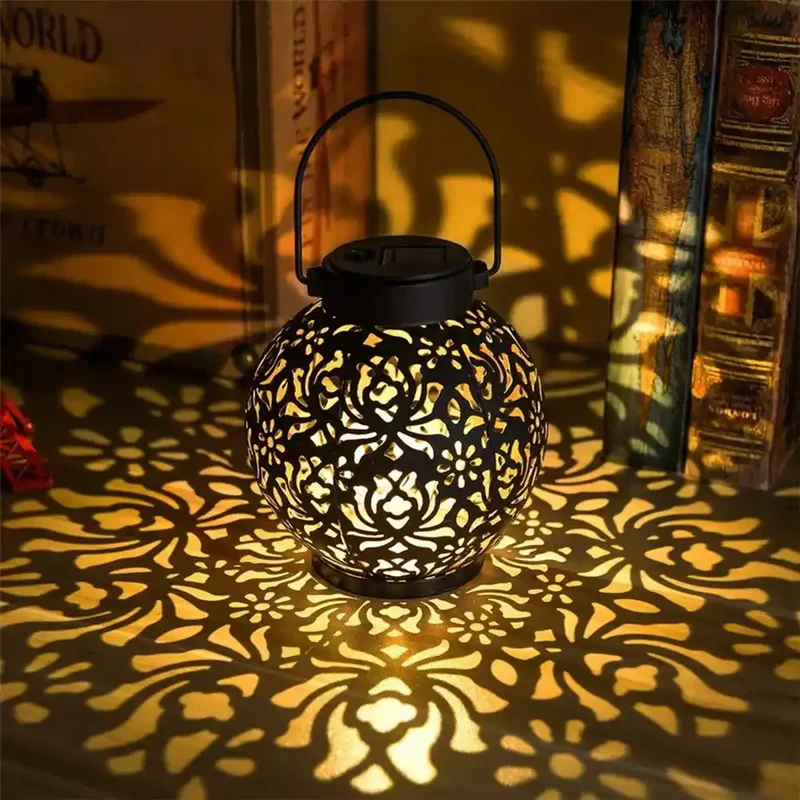 Iron Art Hollow Solar LED Lantern Light - Waterproof, Warm White, Auto On/Off