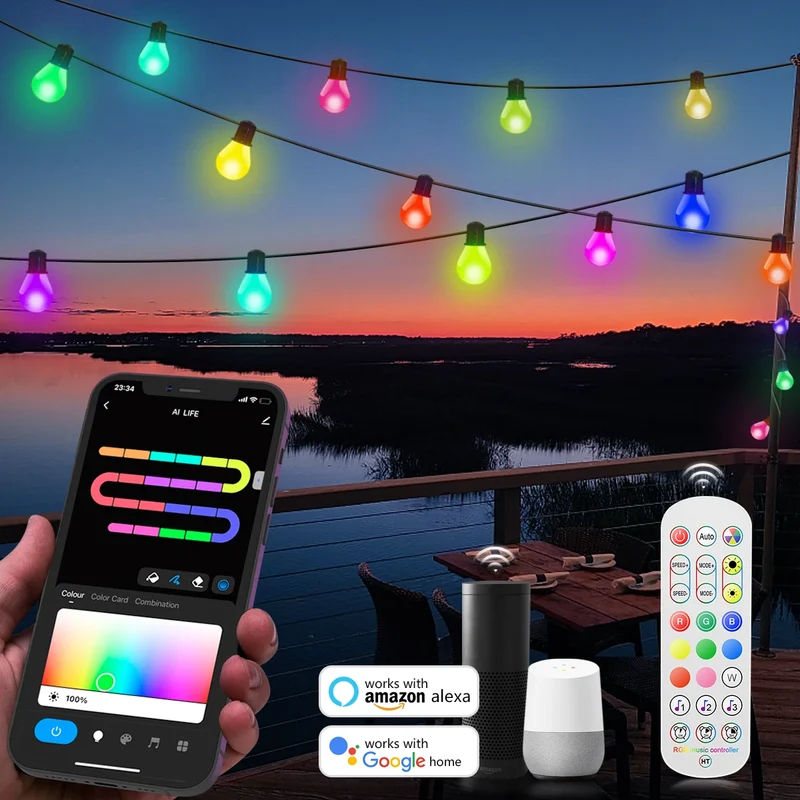 USB Smart G40 LED Bulb String Lights - Colorful, Bluetooth & Tuya Wi-Fi Control, IP65 Waterproof