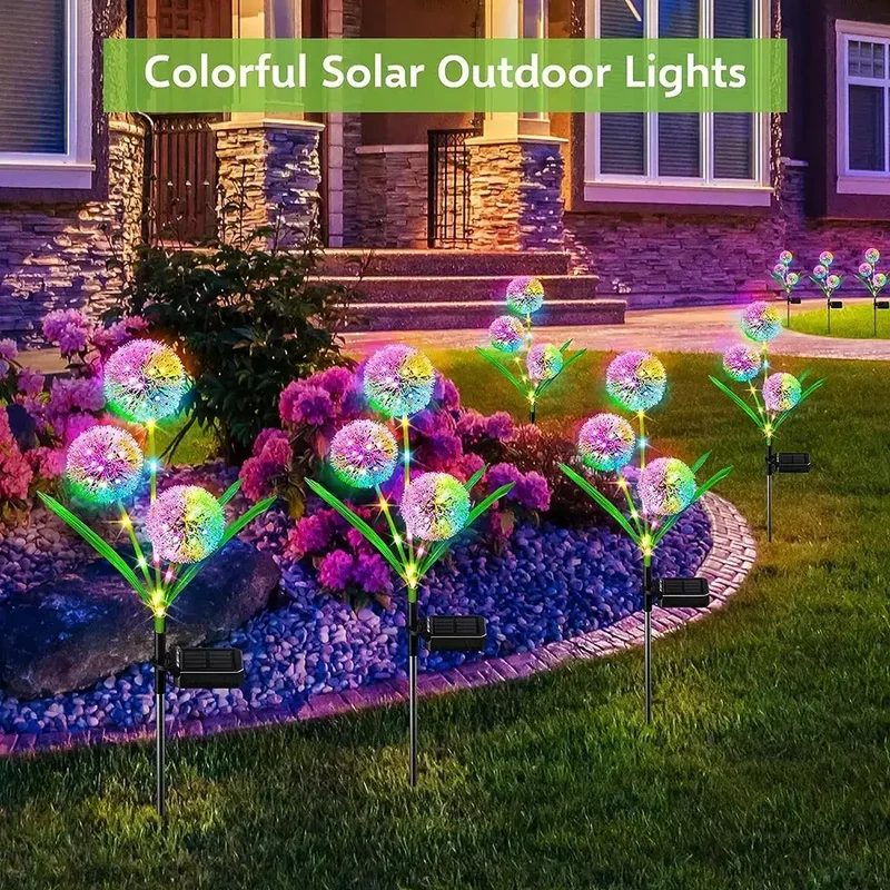 3-Head Dandelion Solar LED Garden Pathway Lights - Dual Modes, Auto On/Off, IP65 Waterproof