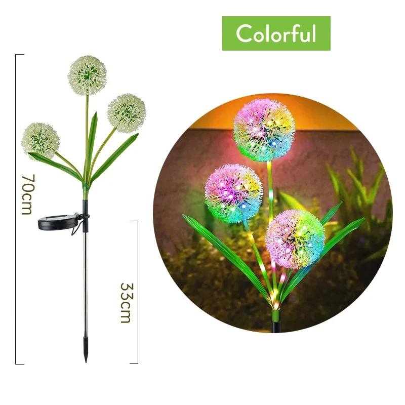 3-Head Dandelion Solar LED Garden Pathway Lights - Dual Modes, Auto On/Off, IP65 Waterproof