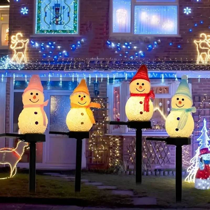Snowman Solar Christmas Pathway Lights - Ground Stake, IP65 Waterproof