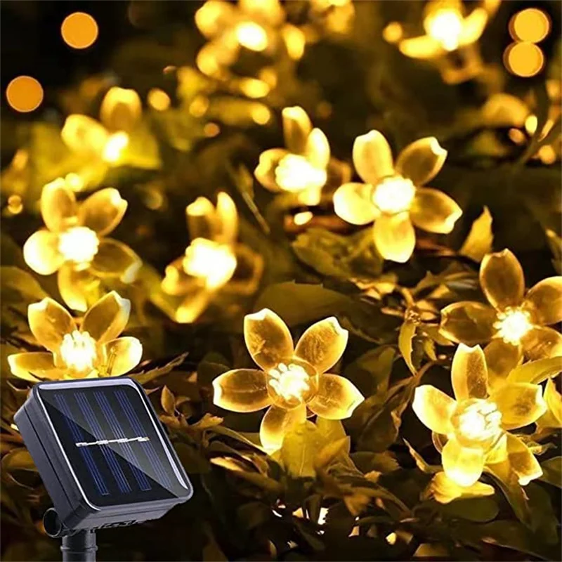 Simulation Flower Solar LED String Lights - 8 Modes, Multi-Color, Auto On/Off Sensor