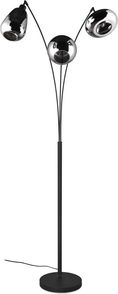 Trio lumina - vloerlamp - zwart - ecxl. 3x e14 28w - voetschakelaar - verchroomd glas