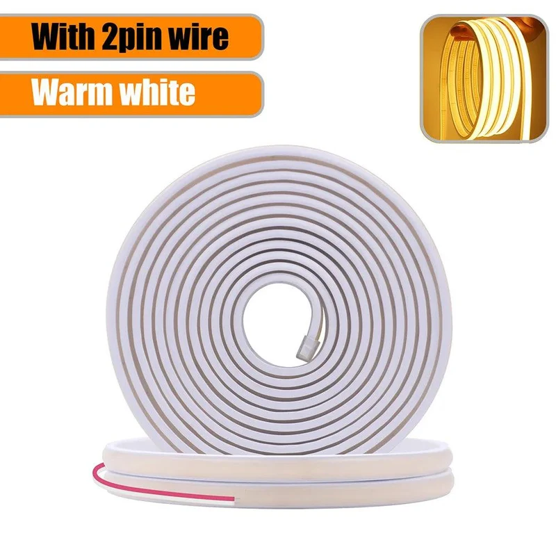 12V IP68 COB Neon LED Strip Light - DC Plug or 2-Pin Wire, Flexible, Cuttable