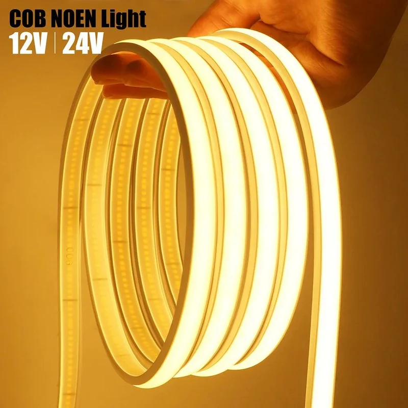 24V IP68 COB Neon LED Strip Light - DC Plug or 2-Pin Wire, Flexible, Cuttable